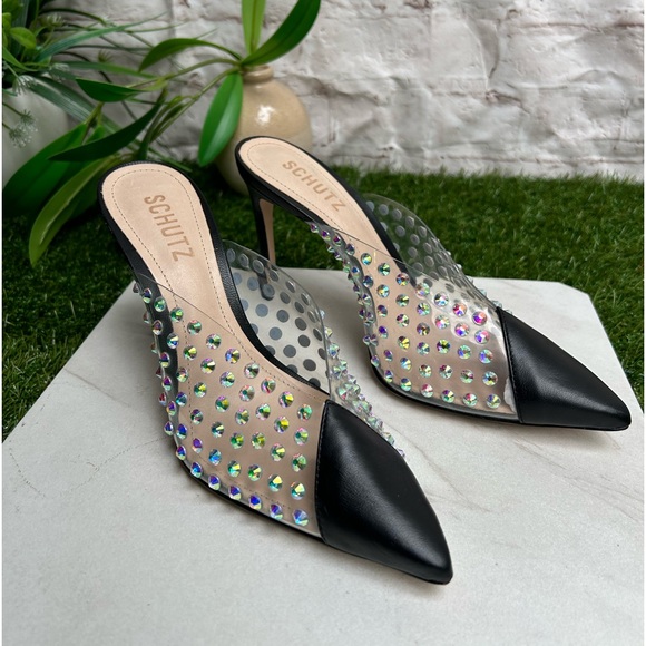 Schutz Greece Crystal Clear
Leather Mule Pumps Black/Transparente size 6.5 new - Picture 15 of 15